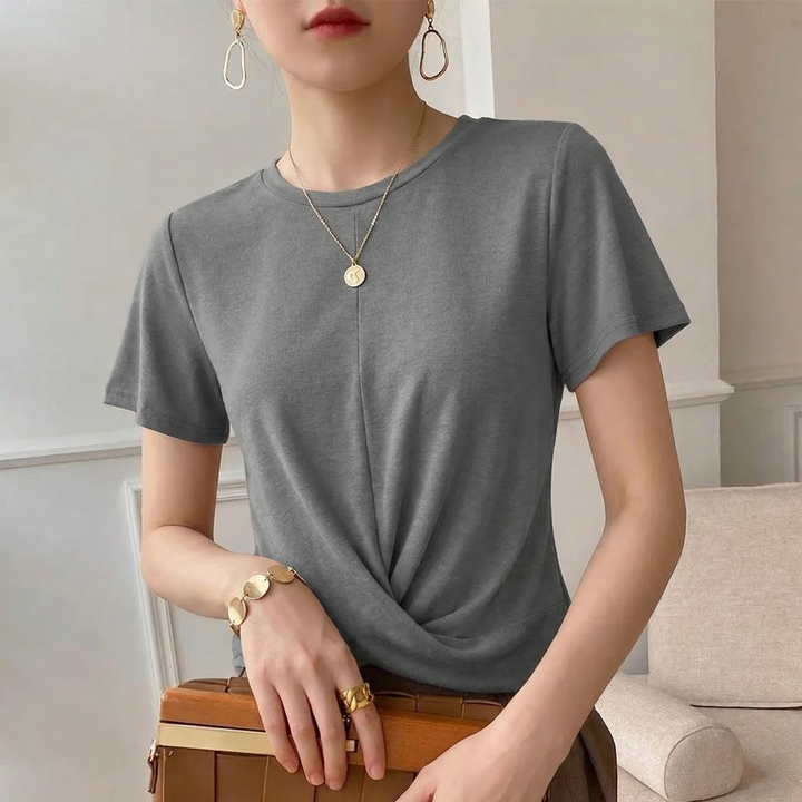 Black Women's Luna Twist Front Tee. Versatile short sleeve casual top for women, ideal for everyday wear.