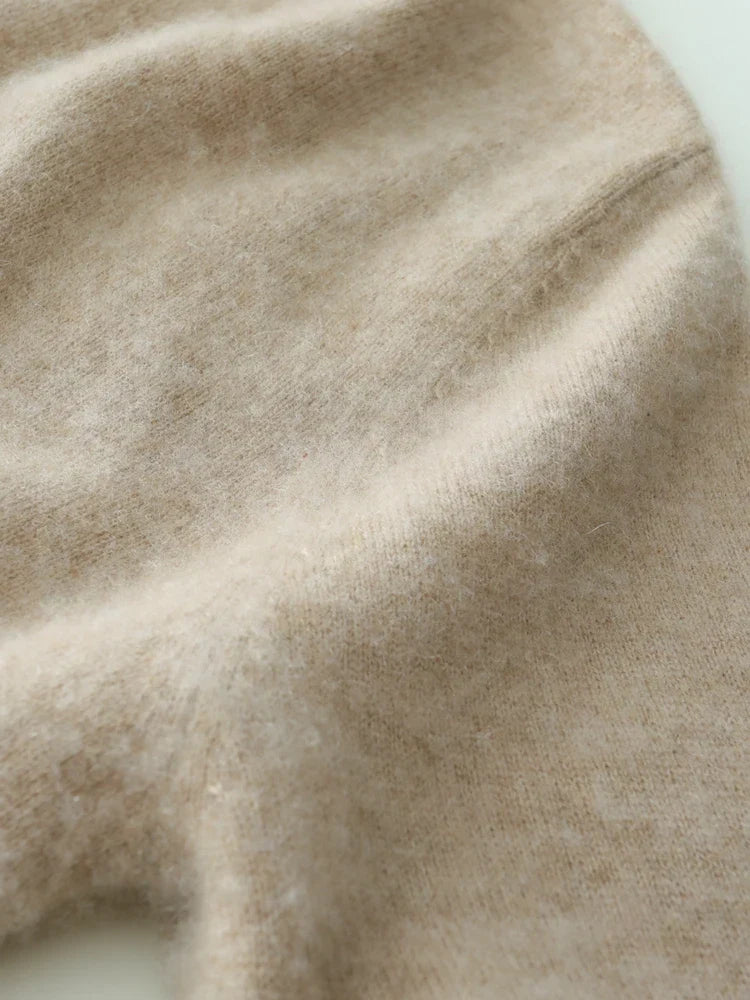 Elegant women's cashmere knit sweater, a crossover design offering warmth and a flattering silhouette