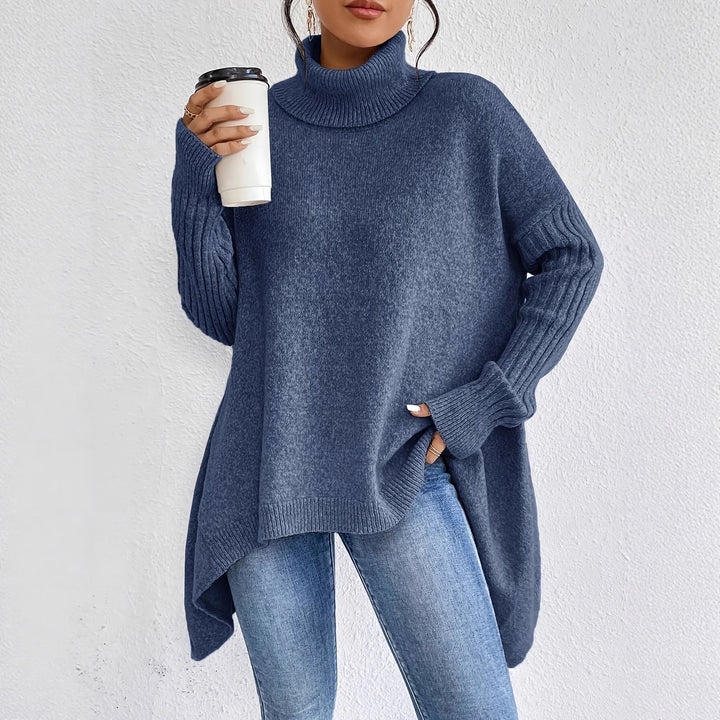 Women's Luxe Cashmere Turtleneck Sweater in dark green, soft cozy winter knitwear, oversized fit