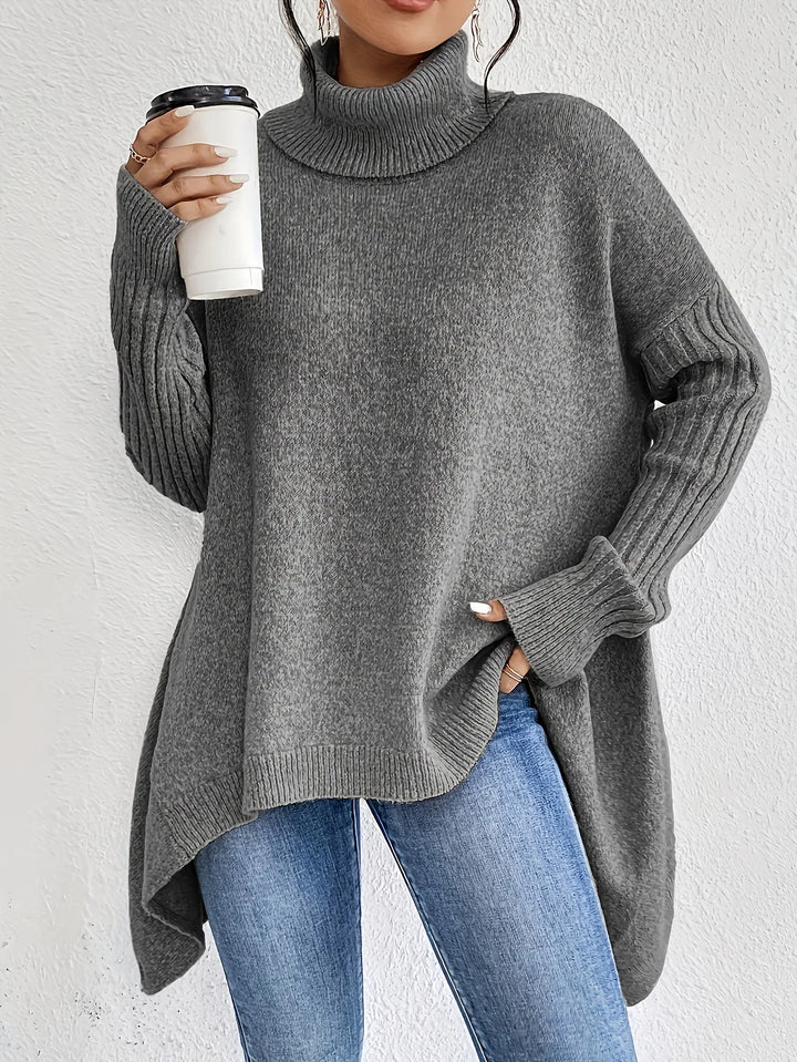Gray cashmere turtleneck, women's oversized knit sweater, comfortable and elegant winter wear