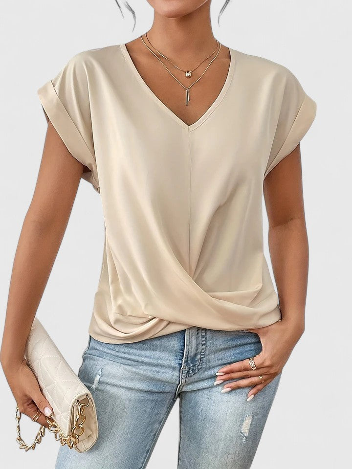Women's Mahrianne twist front V-neck top in a stylish, comfortable design for everyday wear.