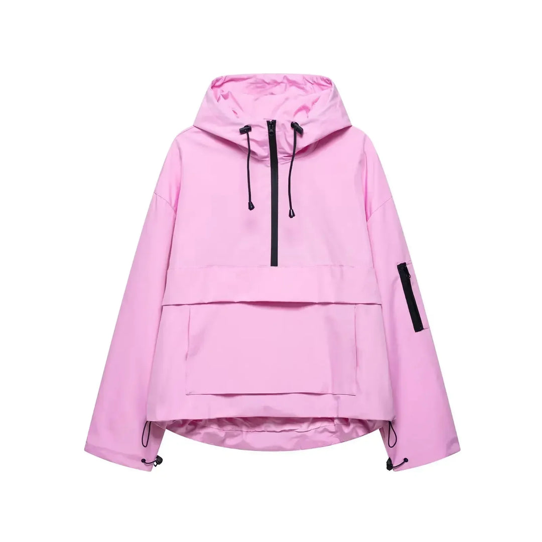 Women's minimalist hooded winter ski jacket in black, ideal for cold weather sports and casual wear