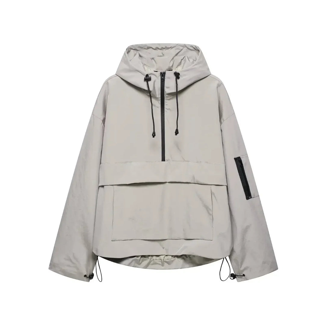 Sporty women's ski jacket with hood, minimalist design, perfect for winter adventures and warmth