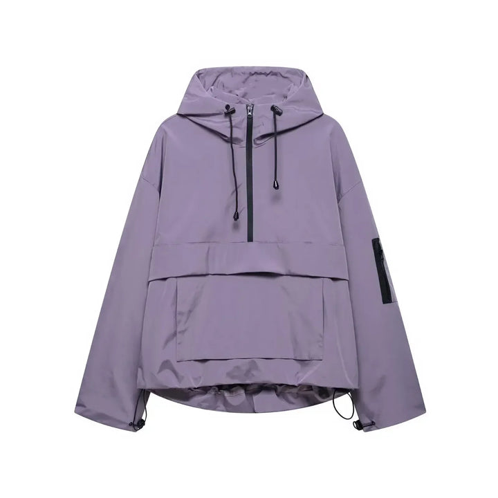 Warm hooded jacket for women, designed for skiing and winter activities, sleek and minimalist style
