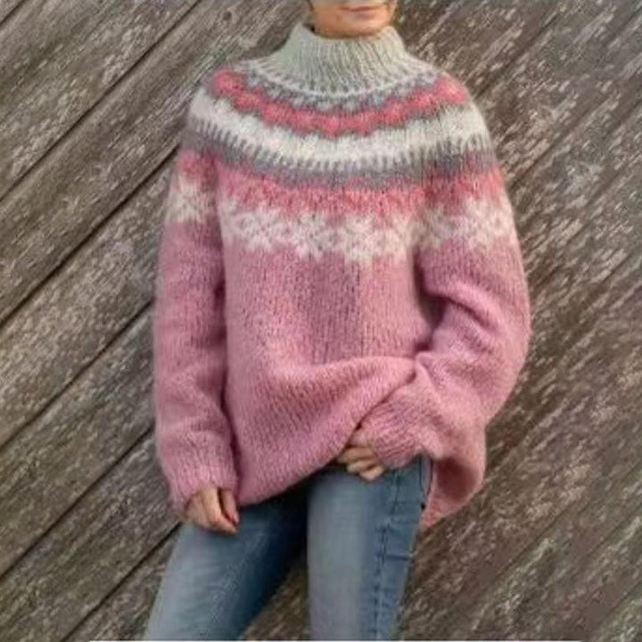Nordic pattern sweater for women, warm pullover, casual wear, cozy knit fabric