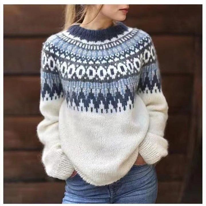 Cozy knit women's pullover, featuring a classic Nordic pattern, perfect for winter