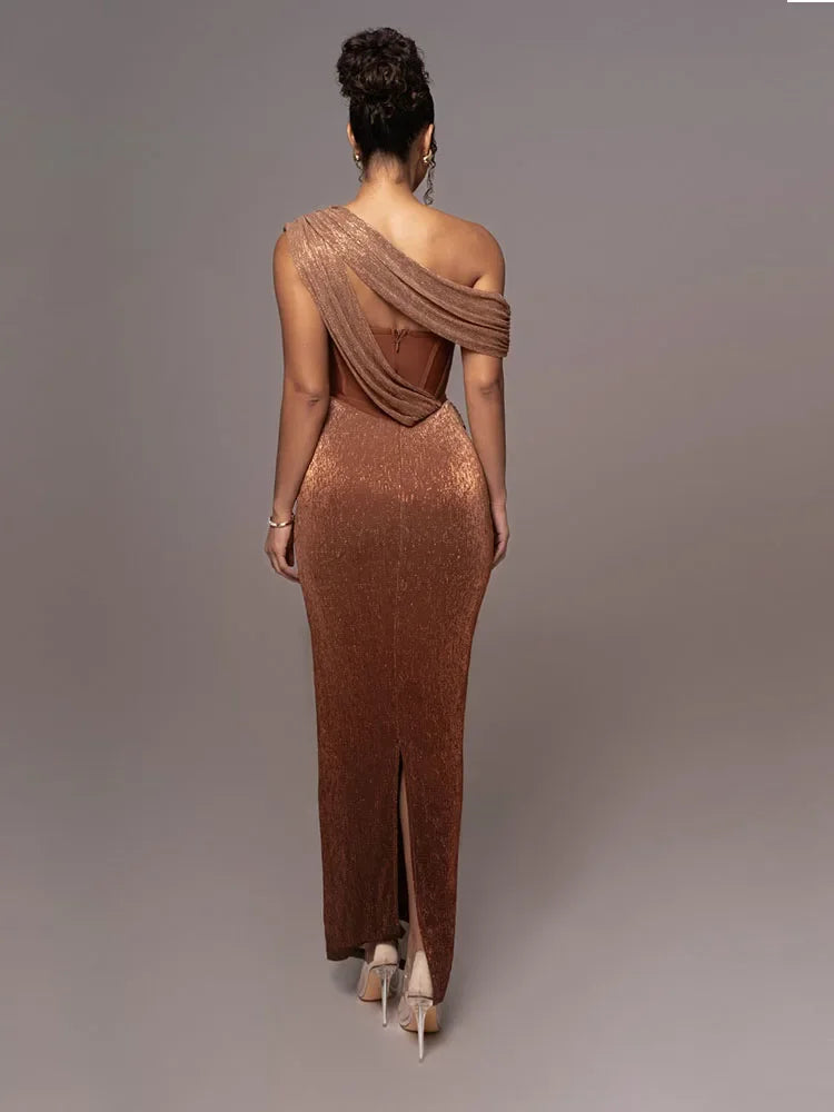 Shimmering one-shoulder cocktail dress for women, perfect for special occasions