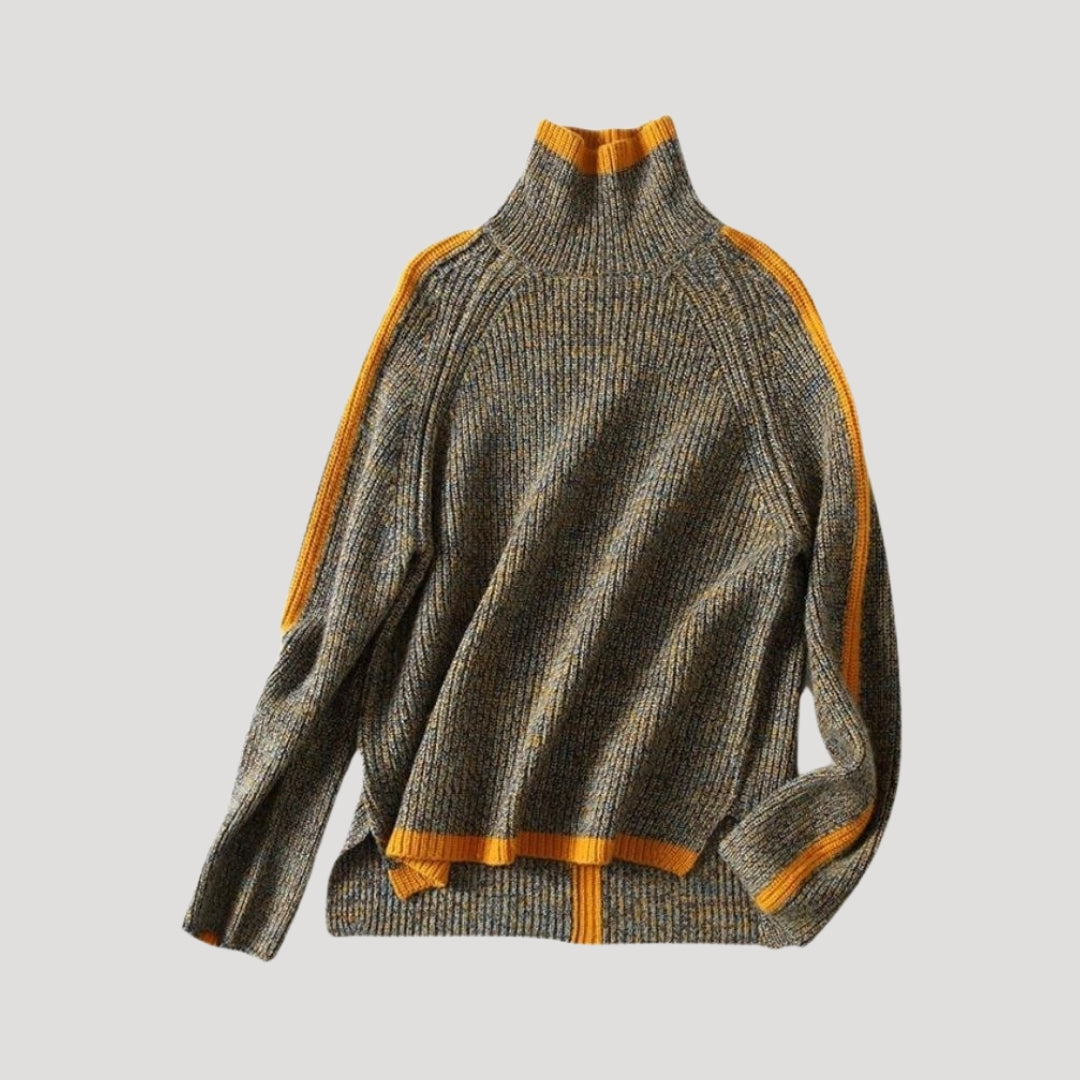 Women's orange ribbed knit turtleneck sweater, casual long sleeve top for spring fashion