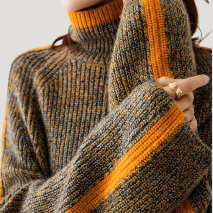 Long sleeve women's orange ribbed knit turtleneck sweater, a comfortable and trendy top