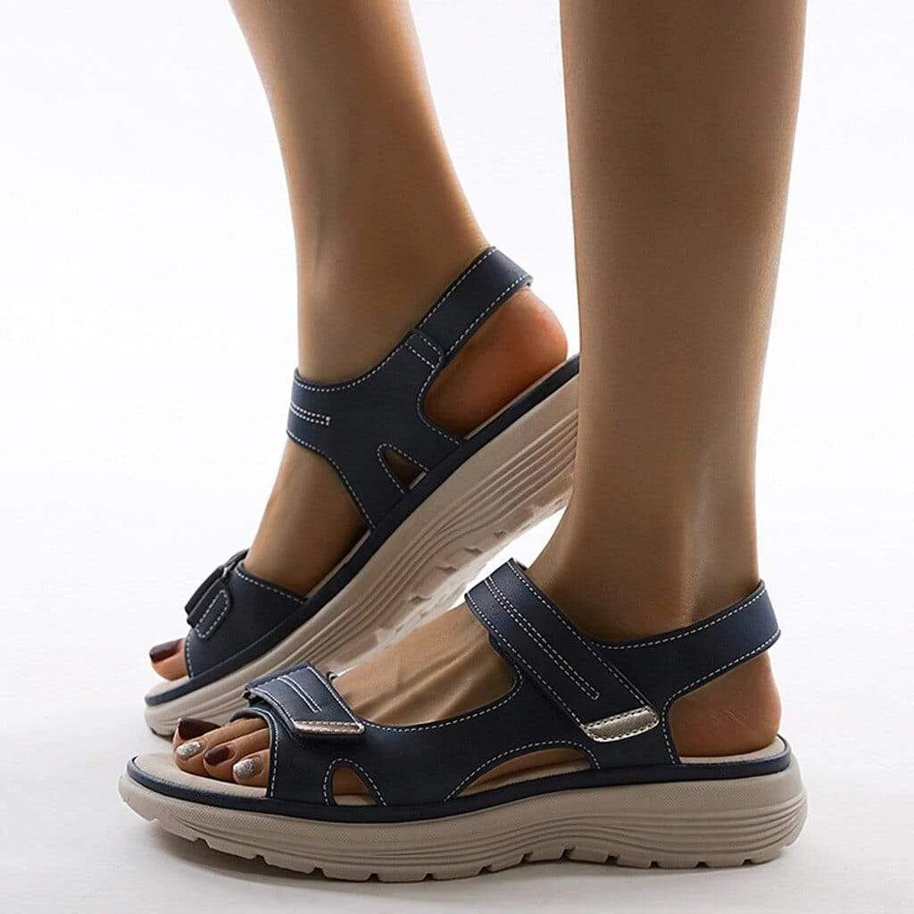 Stylish women's platform sandals with ergonomic arch support for summer walking.