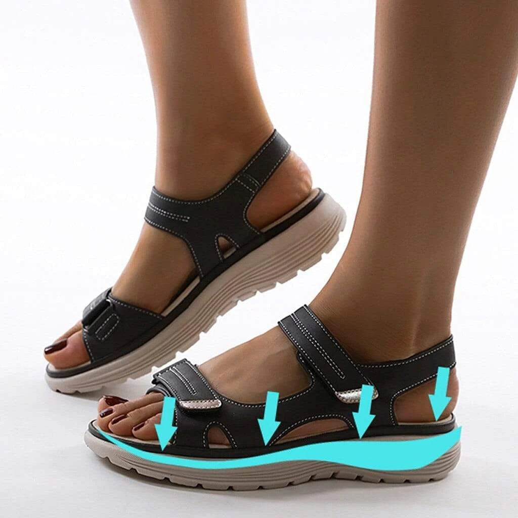 Women's open-toe orthopedic sandals, arch support for comfort, perfect for summer.