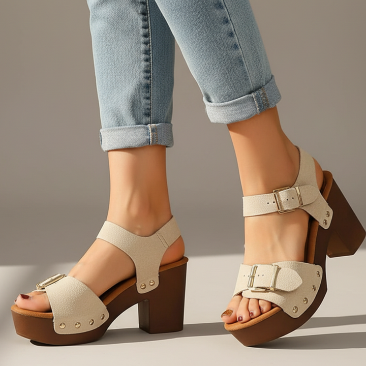 Women's orthopedic summer block heel sandals with an adjustable ankle strap for perfect fit.