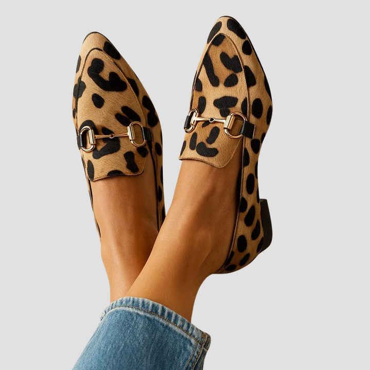 Women's orthopedic loafers with elegant animal texture. Slip-on flats for all-day comfort & casual style.