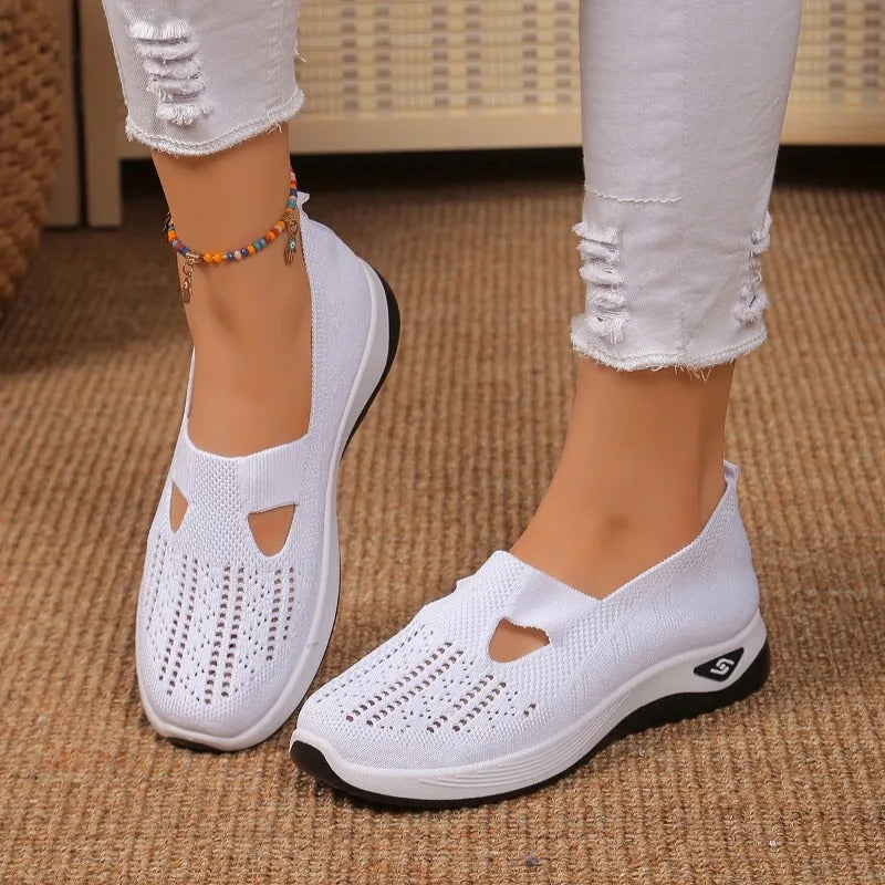 Slip-on walking shoes for women, engineered for bunion comfort & arch support.