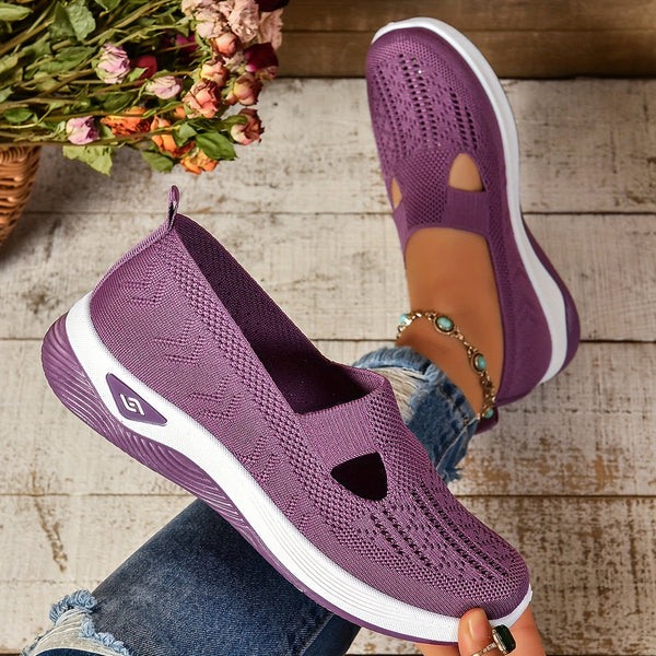 Breathable perforated women's slip-on footwear, crafted for orthopedic support and relaxed comfort.