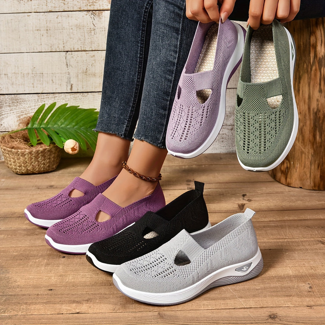Supportive women's walking shoes, slip-on comfort with advanced orthopedic arch relief.