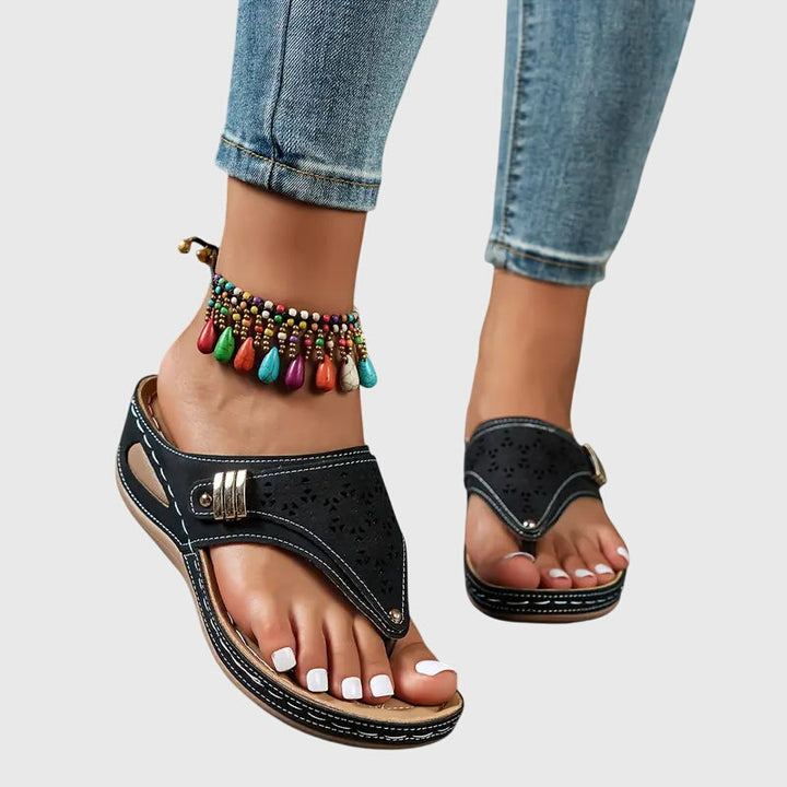 Women's comfortable orthopedic wedge slip-on sandals with ergonomic arch support for daily casual wear.