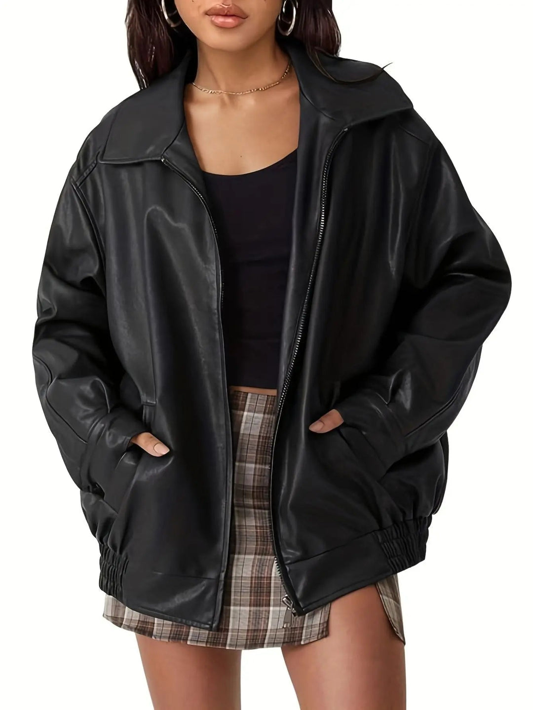 Women's faux leather oversized bomber jacket, a must-have for winter fashion