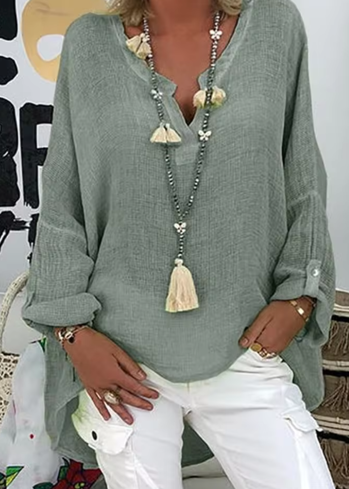 Soft touch women's oversized long sleeve blouse. Relaxed, comfortable, & stylish for women's daily wear.