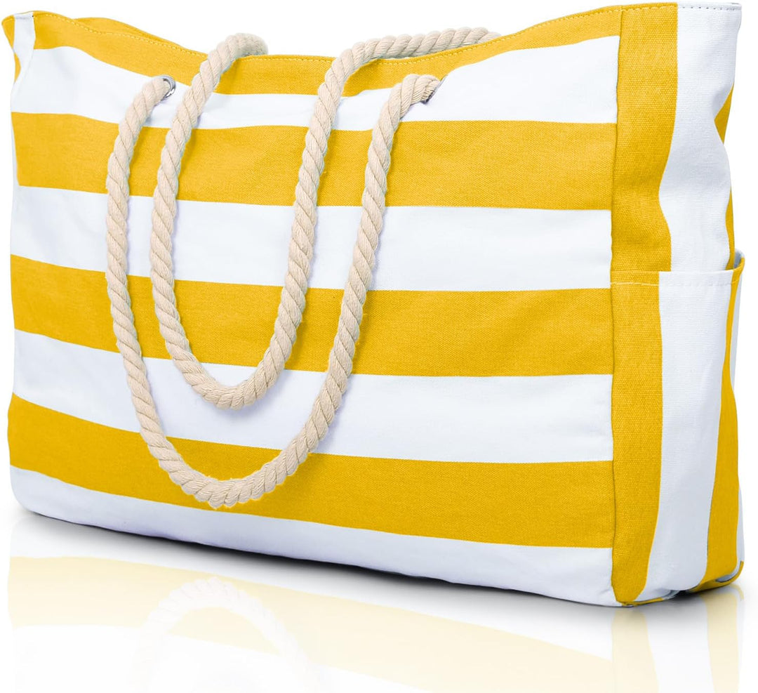Large sandproof tote bag, essential for a family day at the beach.