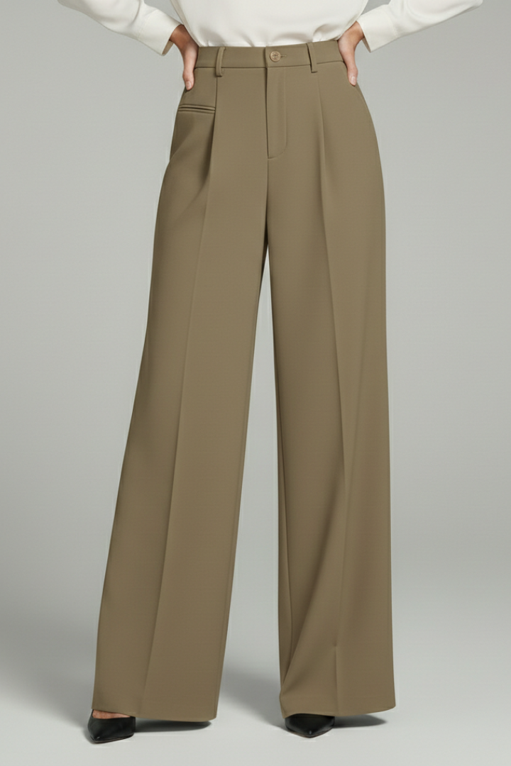 Casual yet elegant women's palazzo trousers, detailed with front pleats & handy back pockets.