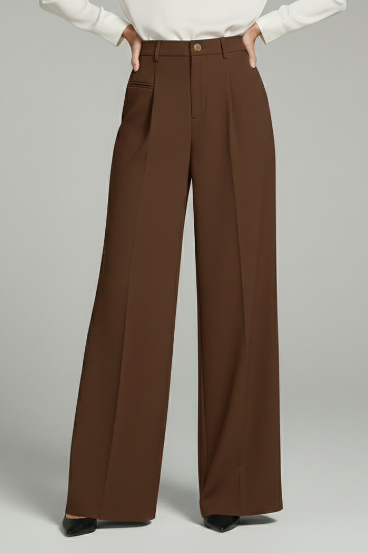 Versatile women's wide leg pants, offering both comfort and style with pleats and pockets.