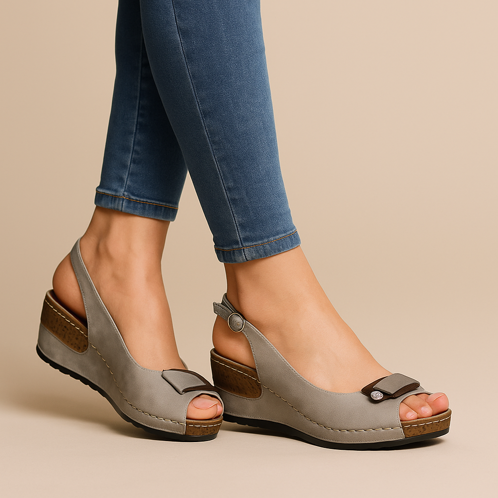 Chic women's peep toe wedge slingback sandals with adjustable strap, perfect for summer fashion.