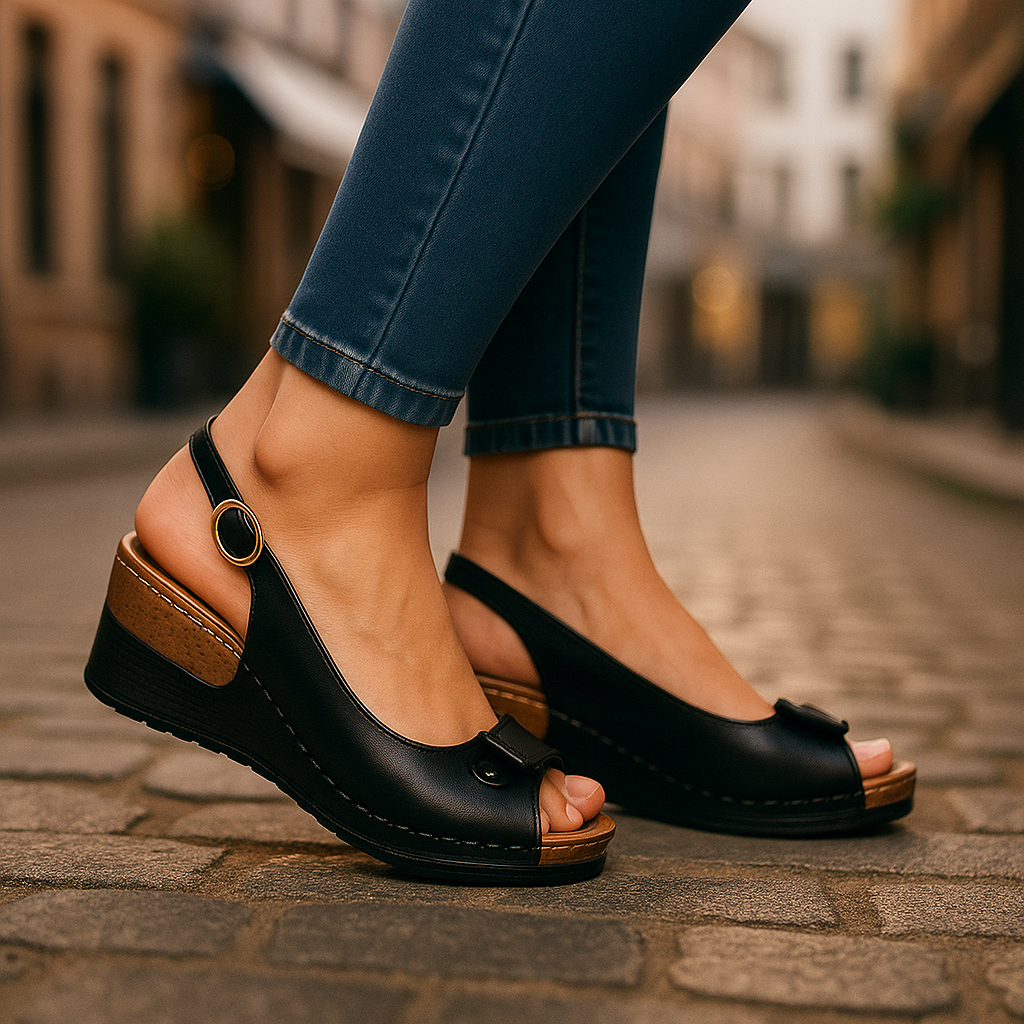 Elegant women's peep toe wedge slingback sandals, featuring comfortable design for everyday summer wear.