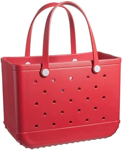 White sandproof EVA beach tote for women, easy to clean, with strategic vent holes.
