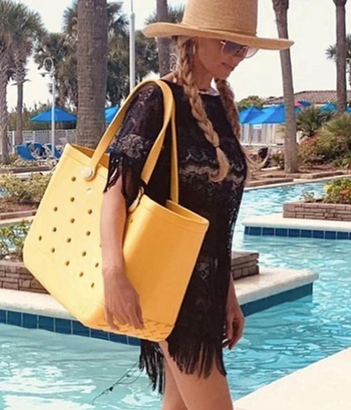 Large waterproof EVA tote bag for women, ideal for beach trips, pool, or travel; washable design.