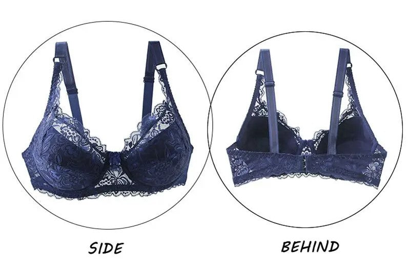 Full figure women's lace push-up bra with underwire & adjustable straps for a custom, supportive fit.
