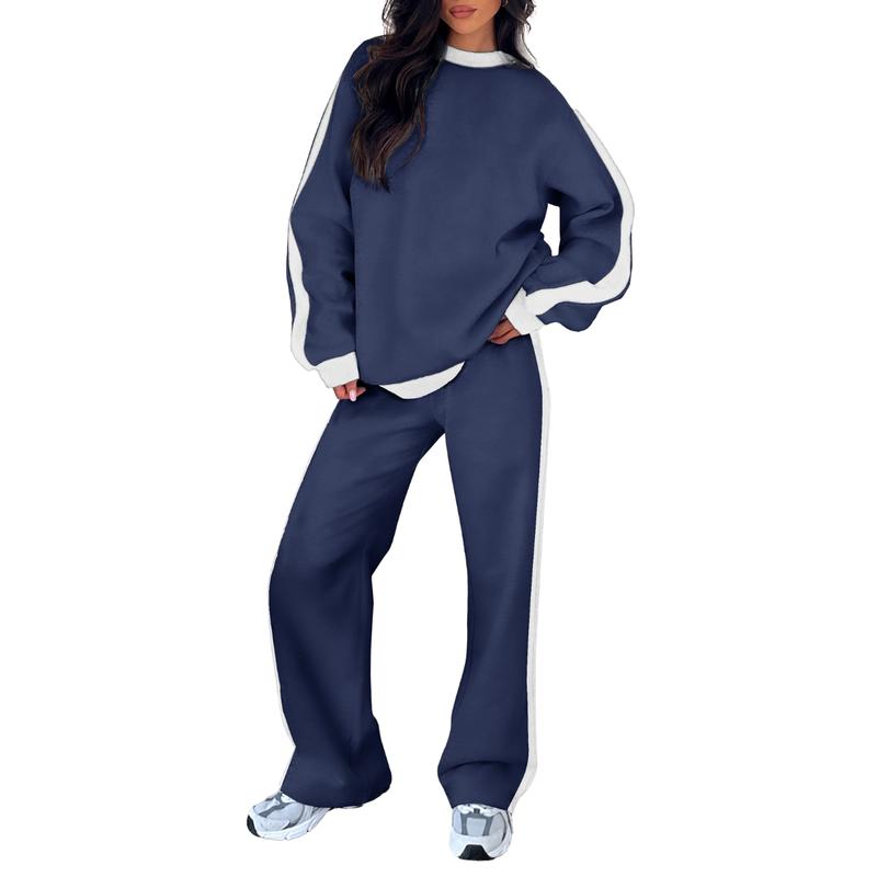 Stylish women's two-piece cotton-blend lounge set, wide-leg trousers and matching top, casual wear