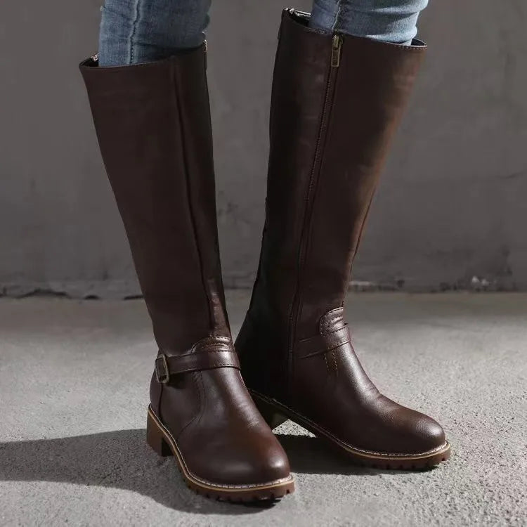 Stylish women's black orthopedic leather boots, durable and casual, perfect for winter fashion