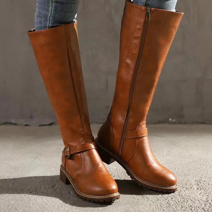 Front view of women's comfortable orthopedic leather boots, ideal for everyday casual wear