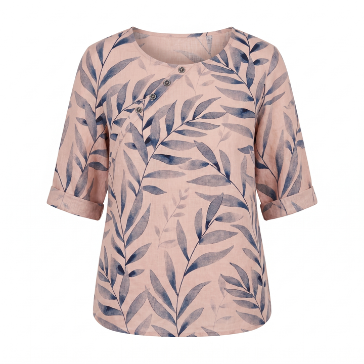 Pink women's asymmetric button shirt, a printed top for casual chic and elegant wear.