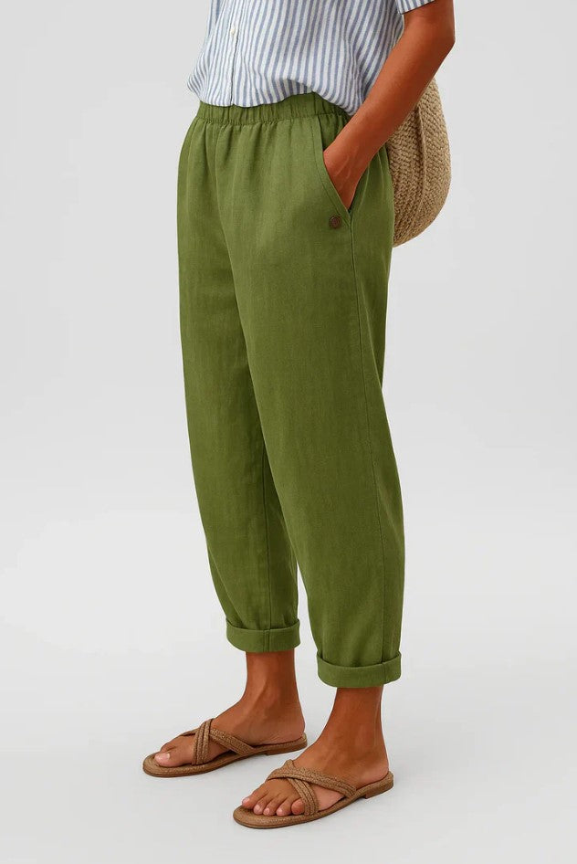 Women's cuffed relaxed fit ankle pants, versatile chino trousers with elastic waist for comfort.