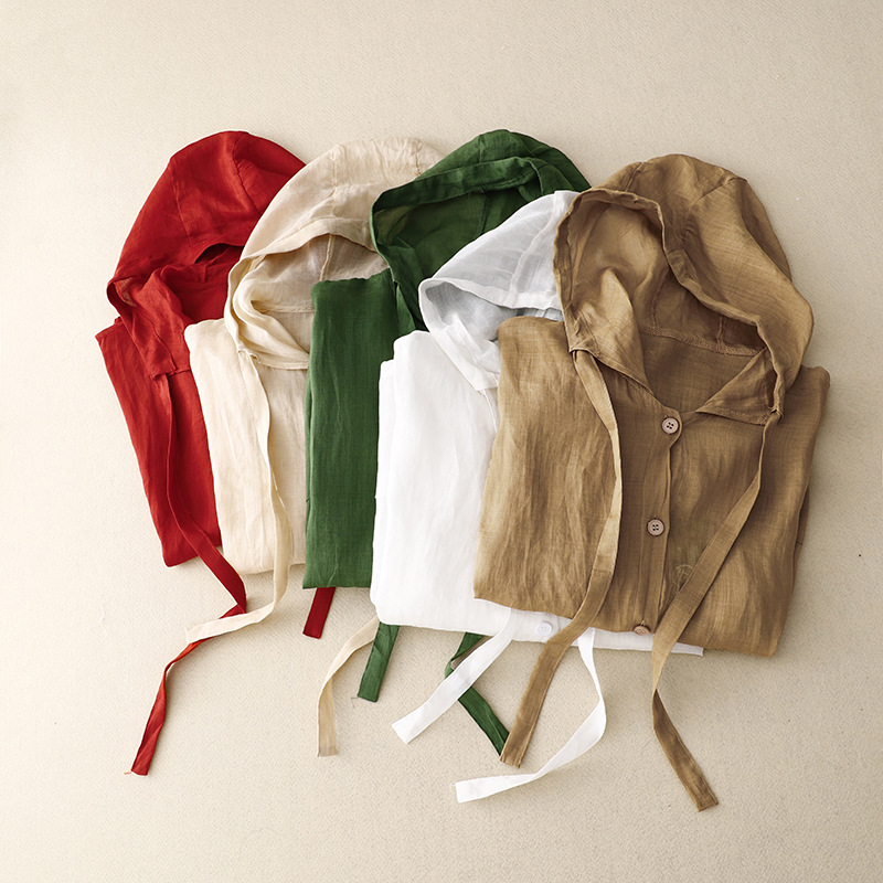 Women's relaxed fit casual button-front hoodie, airy long sleeve top for warm weather comfort.