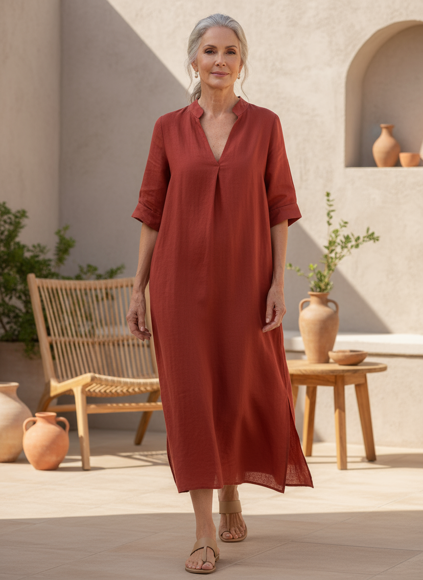 Women's relaxed fit casual maxi dress, V-neck, for all-day comfort and effortless summer style.