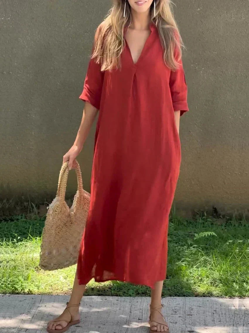 Elegant casual women's V-neck maxi dress, relaxed fit for ultimate comfort and versatile summer fashion.