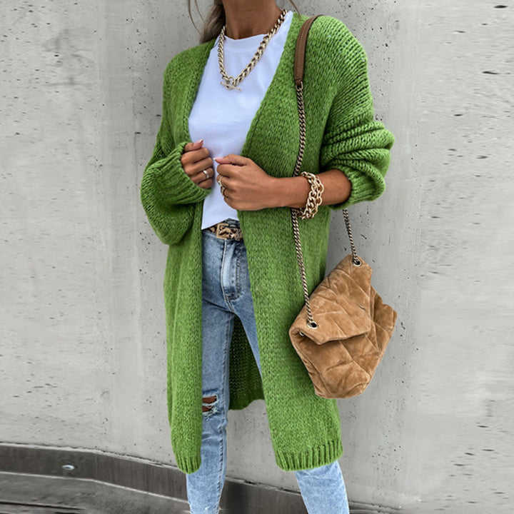 Women's relaxed fit long open front cardigan, an essential cozy sweater for cool weather.