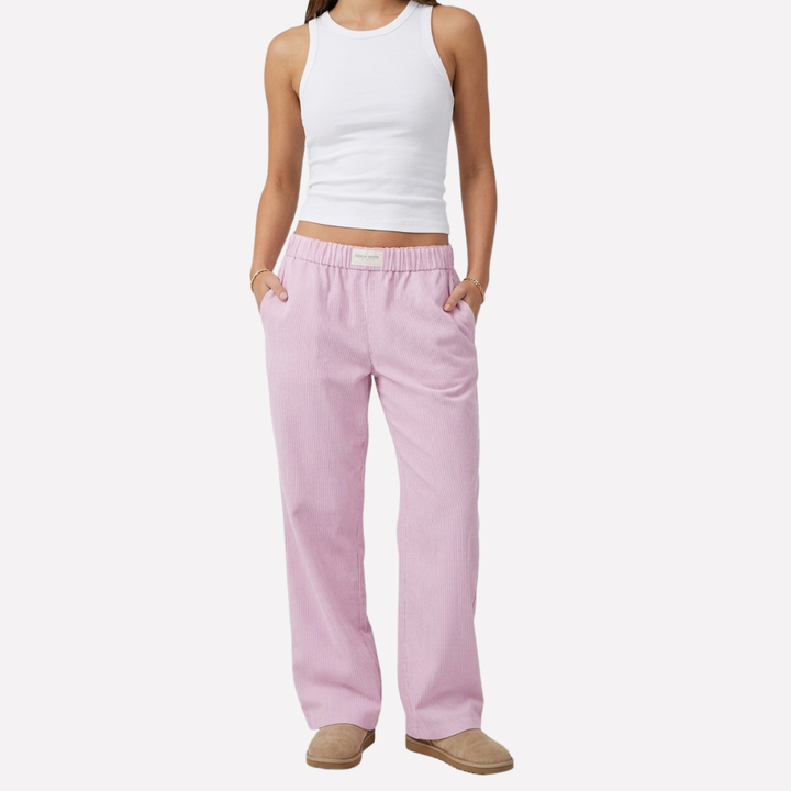 Women's relaxed fit lounge trousers, lightweight & soft, perfect for comfortable everyday casual wear with elastic waist.