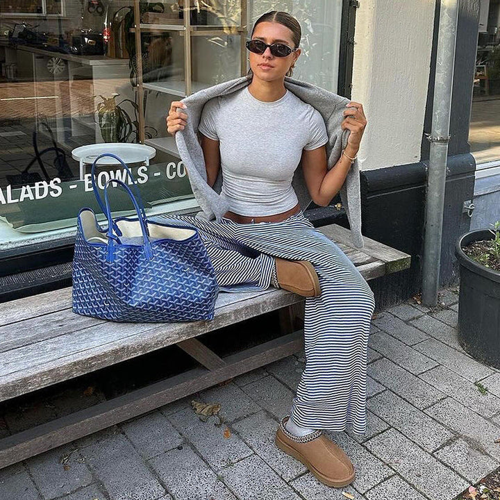 Comfortable women's striped pants, ideal for spring casual wear or everyday activities.