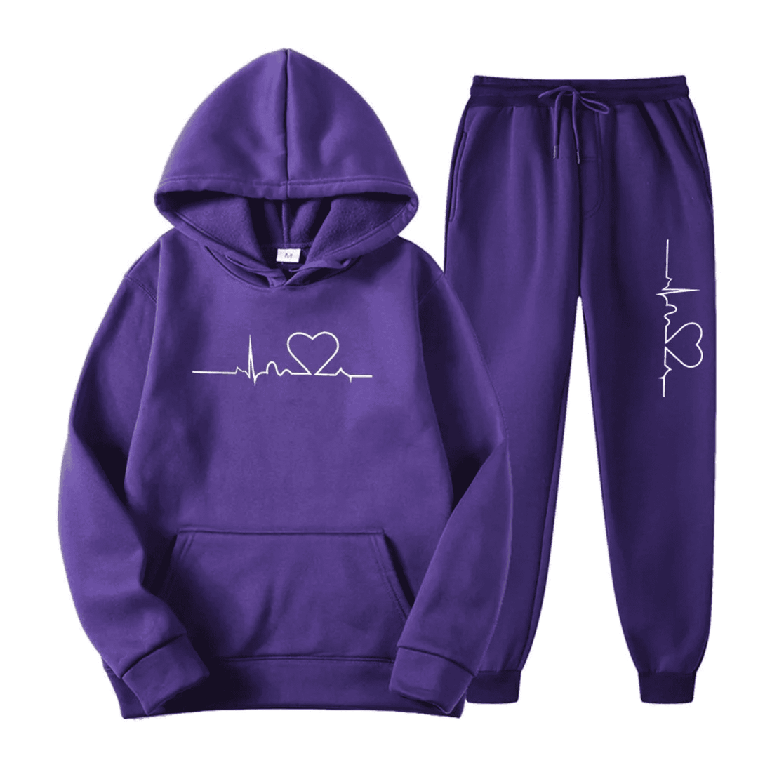 Casual women's loungewear outfit featuring a cozy hoodie and matching joggers.