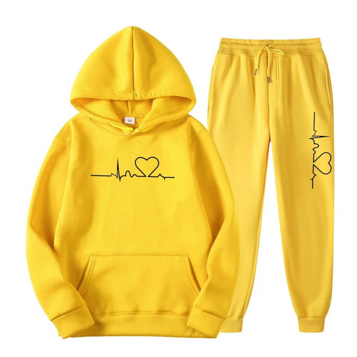 Women's casual two-piece outfit: a relaxed hoodie and matching jogger pants.