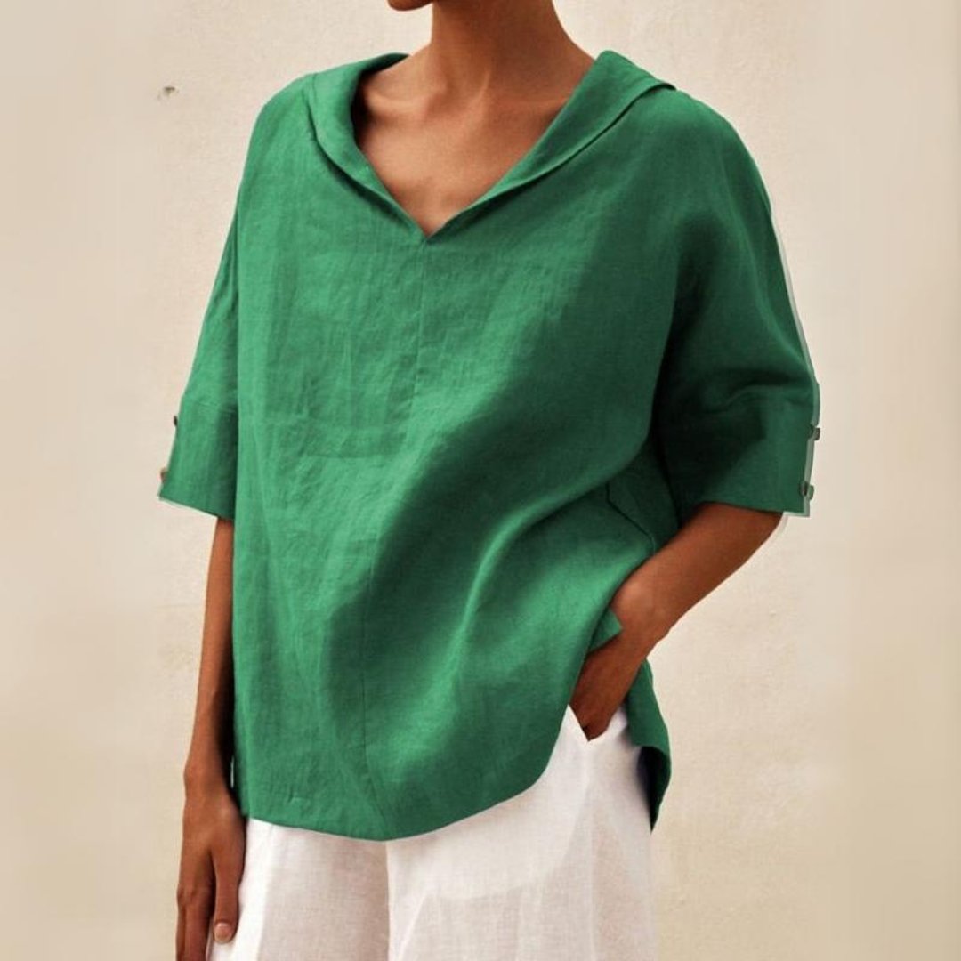 Women's relaxed fit V-neck spring top in soft pink, perfect for casual daily wear