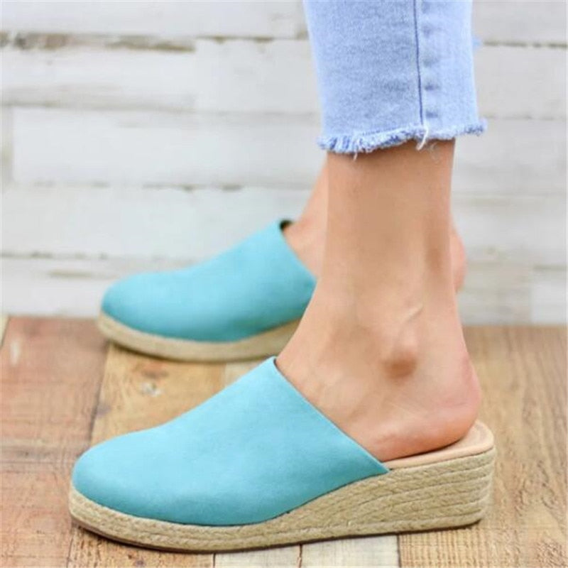 Women's retro chic wedge sandals, comfortable slip-on summer shoes, stylish everyday footwear.