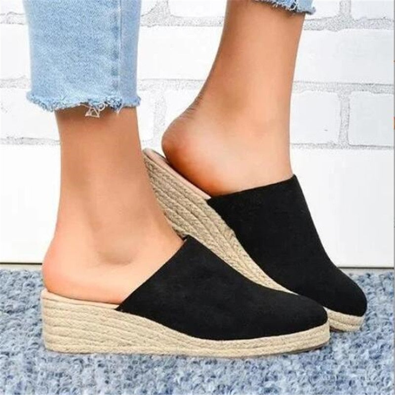 Comfortable slip-on wedge sandals, Vera, designed for women's casual everyday summer wear.