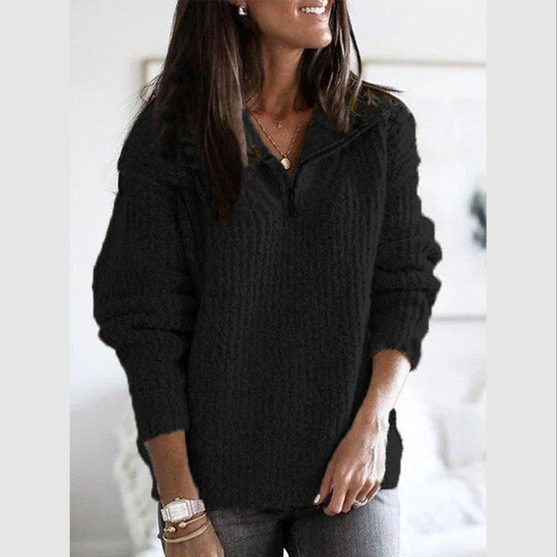 Women's ribbed knit zip-up sweater in cream, perfect for cozy fall and winter outfits