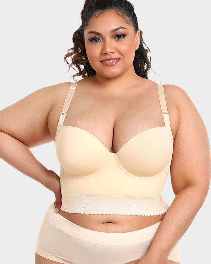 Perfect fit women's longline push-up bra with sculpting shapewear for comfort and contour.