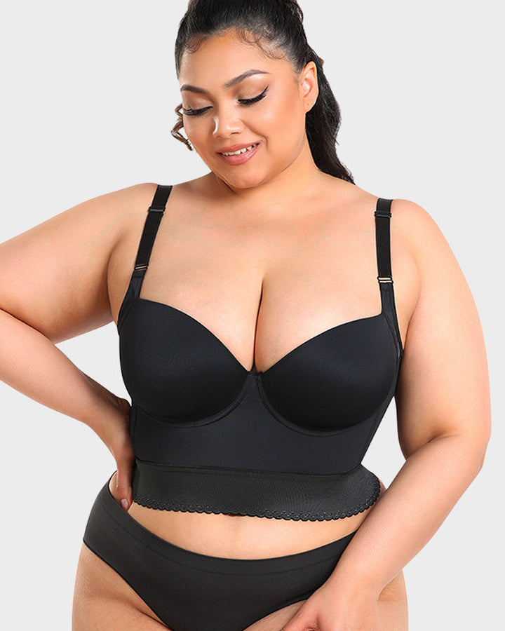 Supportive longline push-up bra for women, sculpting shapewear undergarment for a smooth silhouette.